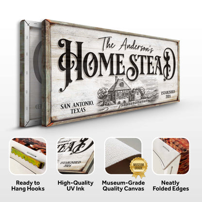 Homestead Sign X canvas by Tailored Canvases with whitewashed wood and vintage lettering on Tampa Home & Garden Store