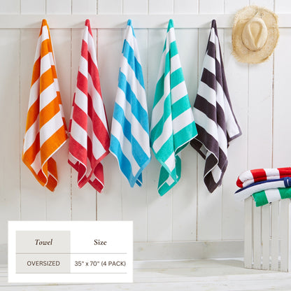 Cotton And Velour Cabana Stripe Beach Towel