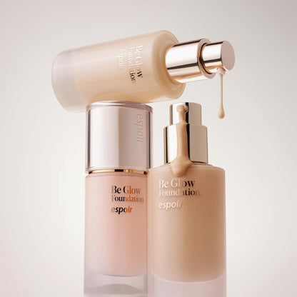 Be Glow Foundation display by espoir with three pump foundation bottles on Tampa Home & Garden Store