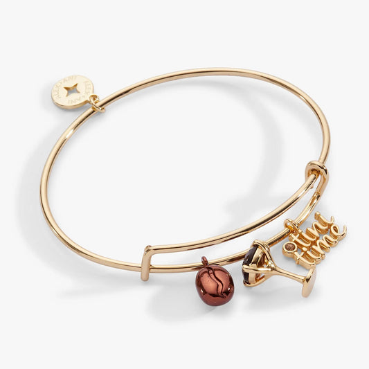 Espresso Martini Multi Charm Bangle by ALEX AND ANI, rose-gold bracelet with tag and charms on Tampa Home & Garden Store