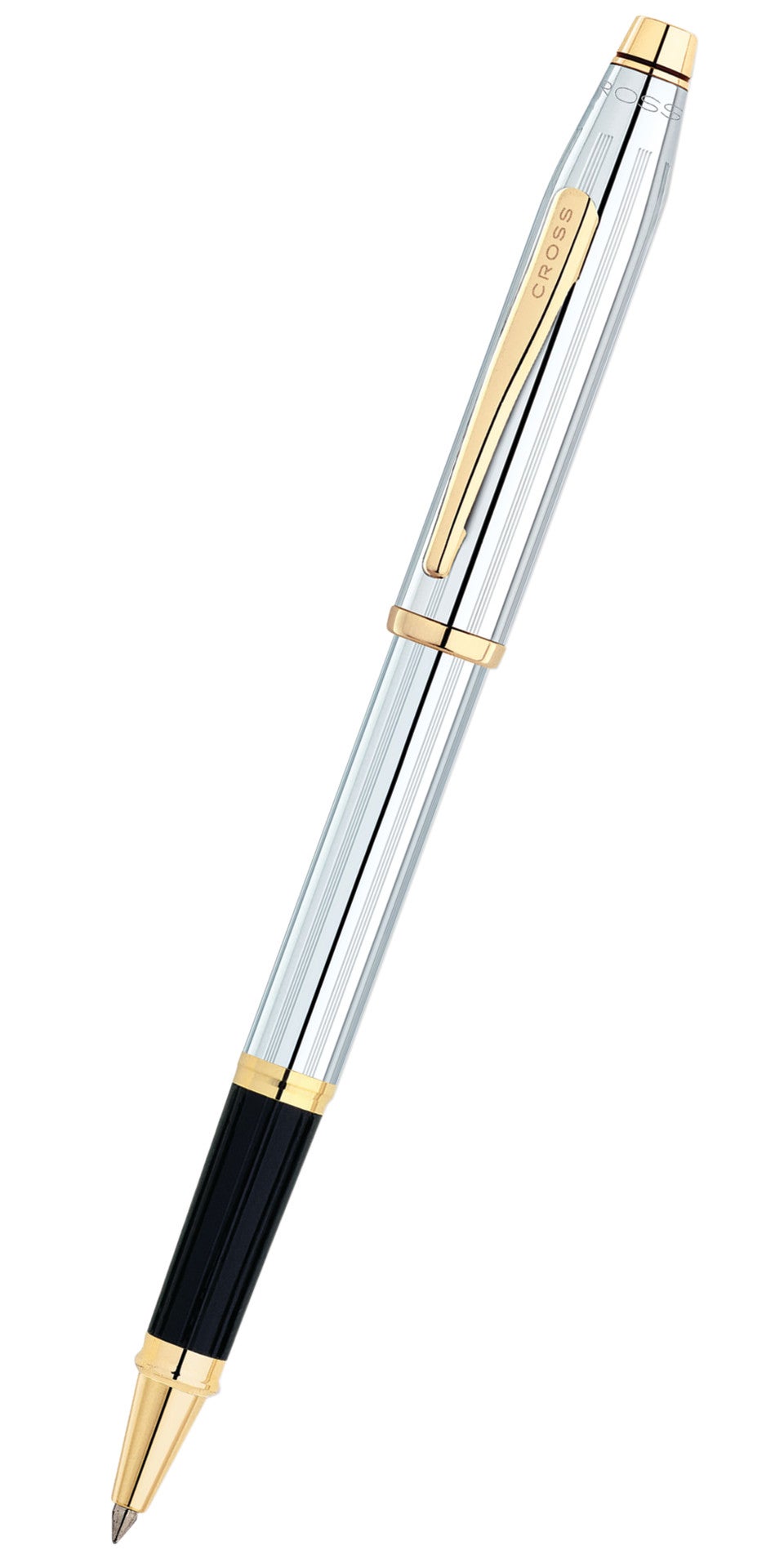Century II Medalist rollerball pen by Cross with chrome barrel, gold clip, black grip on Tampa Home & Garden Store