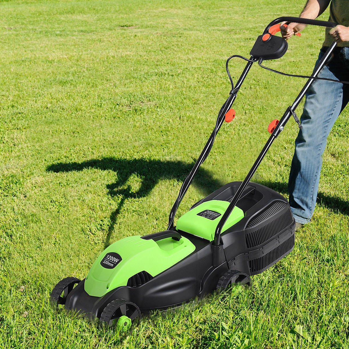 Cortacésped eléctrico con cable de empuje de 13 pulgadas con bolsa recolectora de hierba - Verde