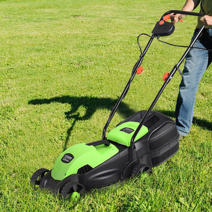 Cortacésped eléctrico con cable de empuje de 13 pulgadas con bolsa recolectora de hierba - Verde