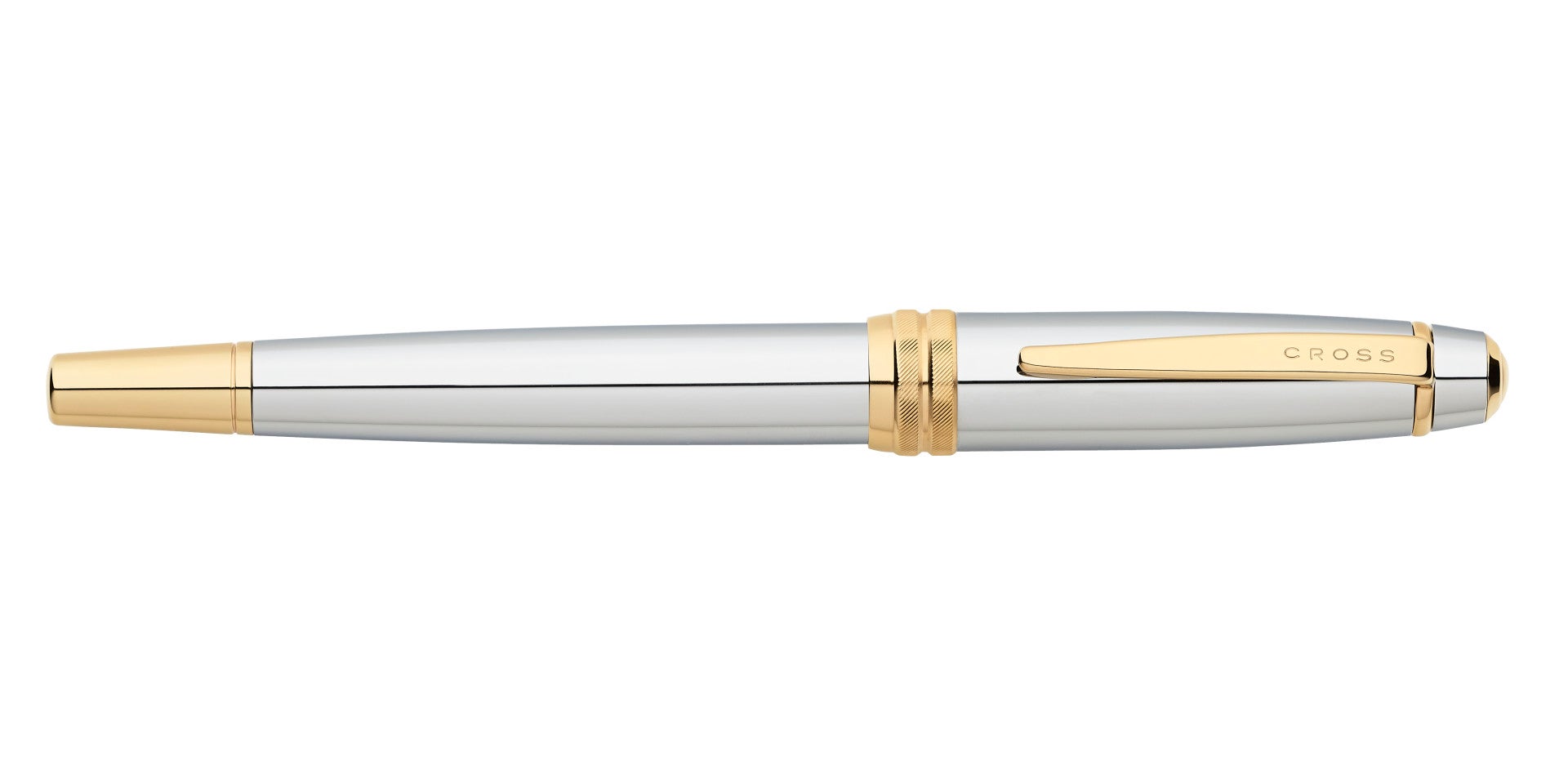 Bailey Medalist Rollerball Pen by A.T. Cross, silver body with gold trim and clip on Tampa Home & Garden Store