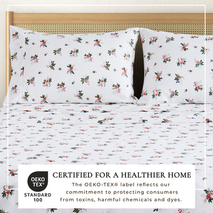 Printed Sheet Set Baylor Collection by Great Bay Home white with red florals; 2 pillowcases on Tampa Home & Garden Store