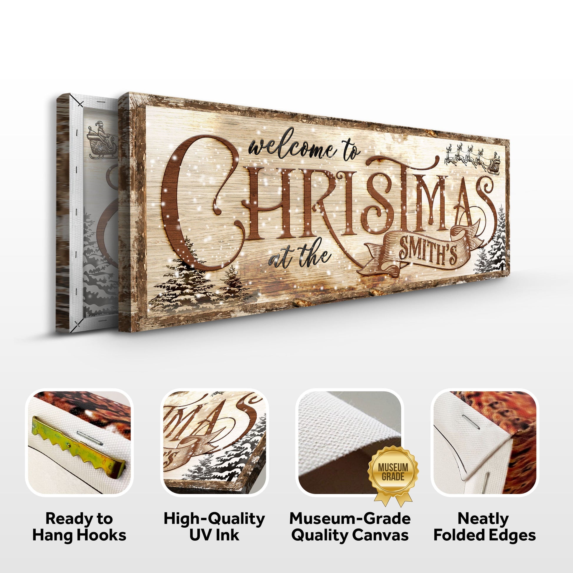 Family Welcome To Christmas Sign canvas rustic wood with script Tailored Canvases on Tampa Home & Garden Store