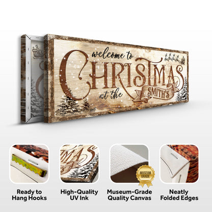 Family Welcome To Christmas Sign canvas rustic wood with script Tailored Canvases on Tampa Home & Garden Store