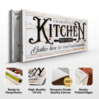 Kitchen Sign XII canvas by Tailored Canvases, rustic white-washed wood panel with bold serif KITCHEN lettering on Tampa Home & Garden Store