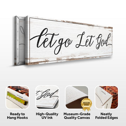 Let Go Let God Faith Sign IV canvas by Tailored Canvases with rustic whitewashed wood grain on Tampa Home & Garden Store