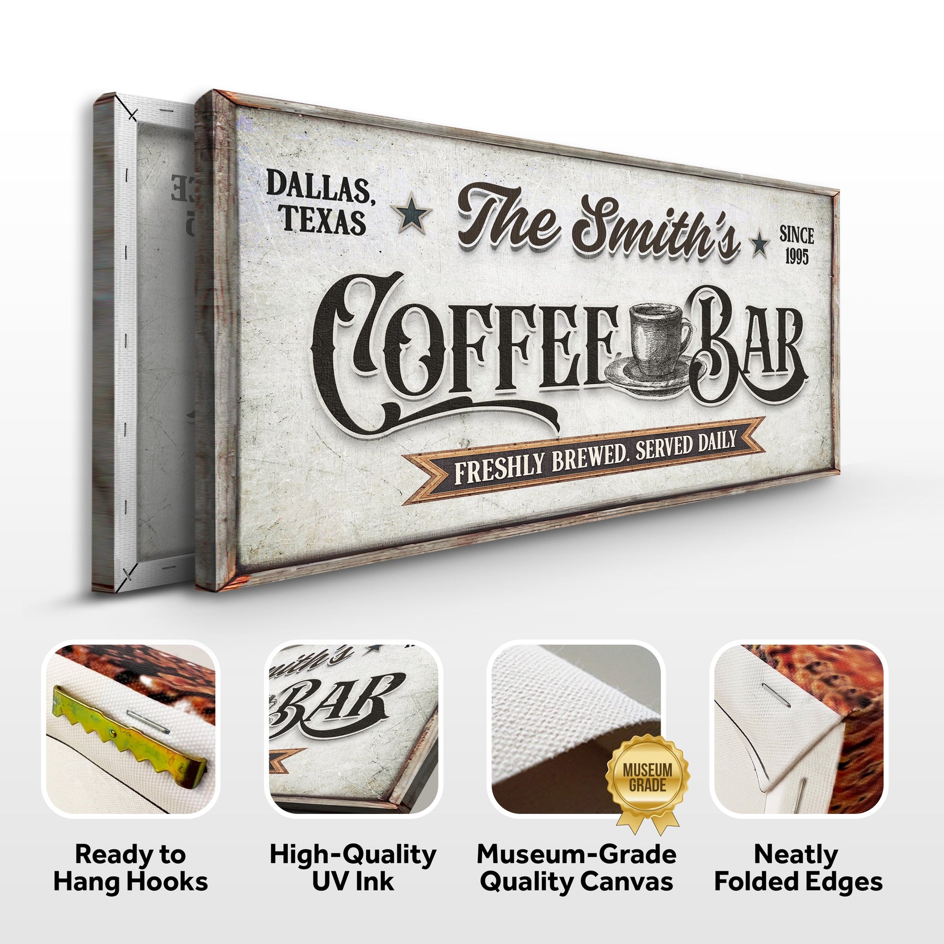 Coffee Bar Sign IX canvas by Tailored Canvases with vintage distressed typography on Tampa Home & Garden Store