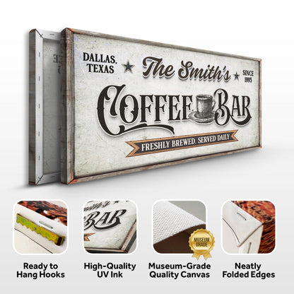 Coffee Bar Sign IX canvas by Tailored Canvases with vintage distressed typography on Tampa Home & Garden Store