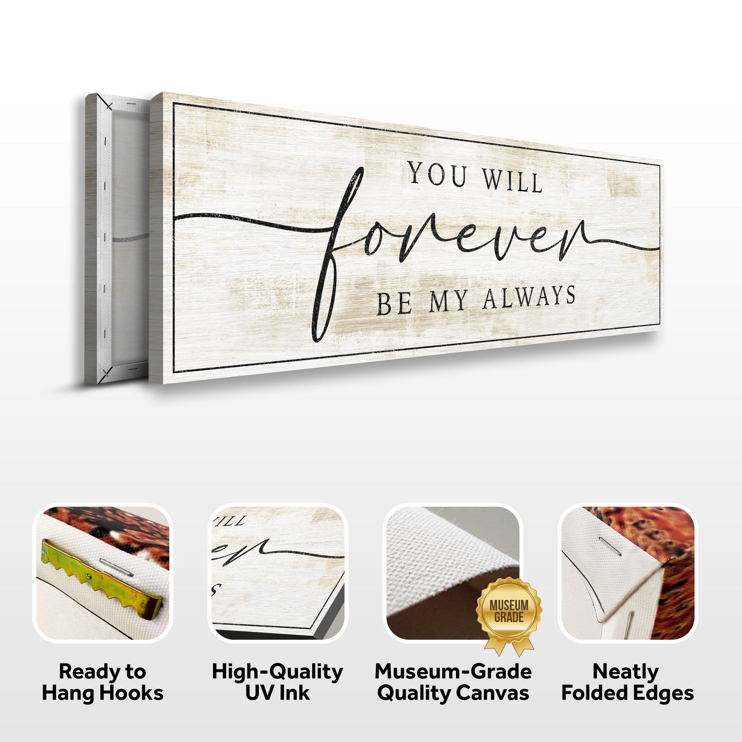 Forever Be My Always Sign III canvas by Tailored Canvases, distressed white wood sign on Tampa Home & Garden Store
