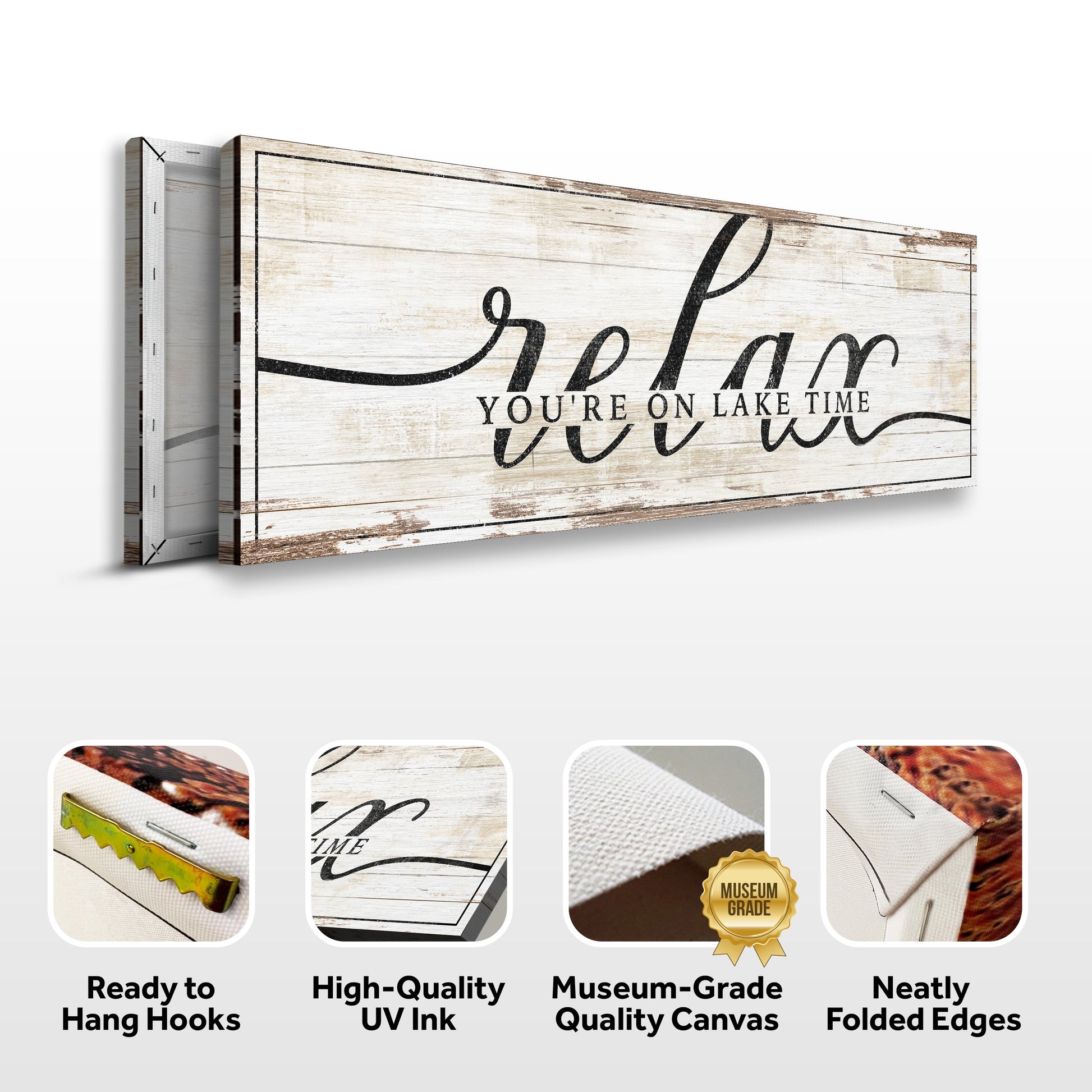Relax You're on Lake Time Sign II canvas rustic wood with black script Tailored Canvases on Tampa Home & Garden Store