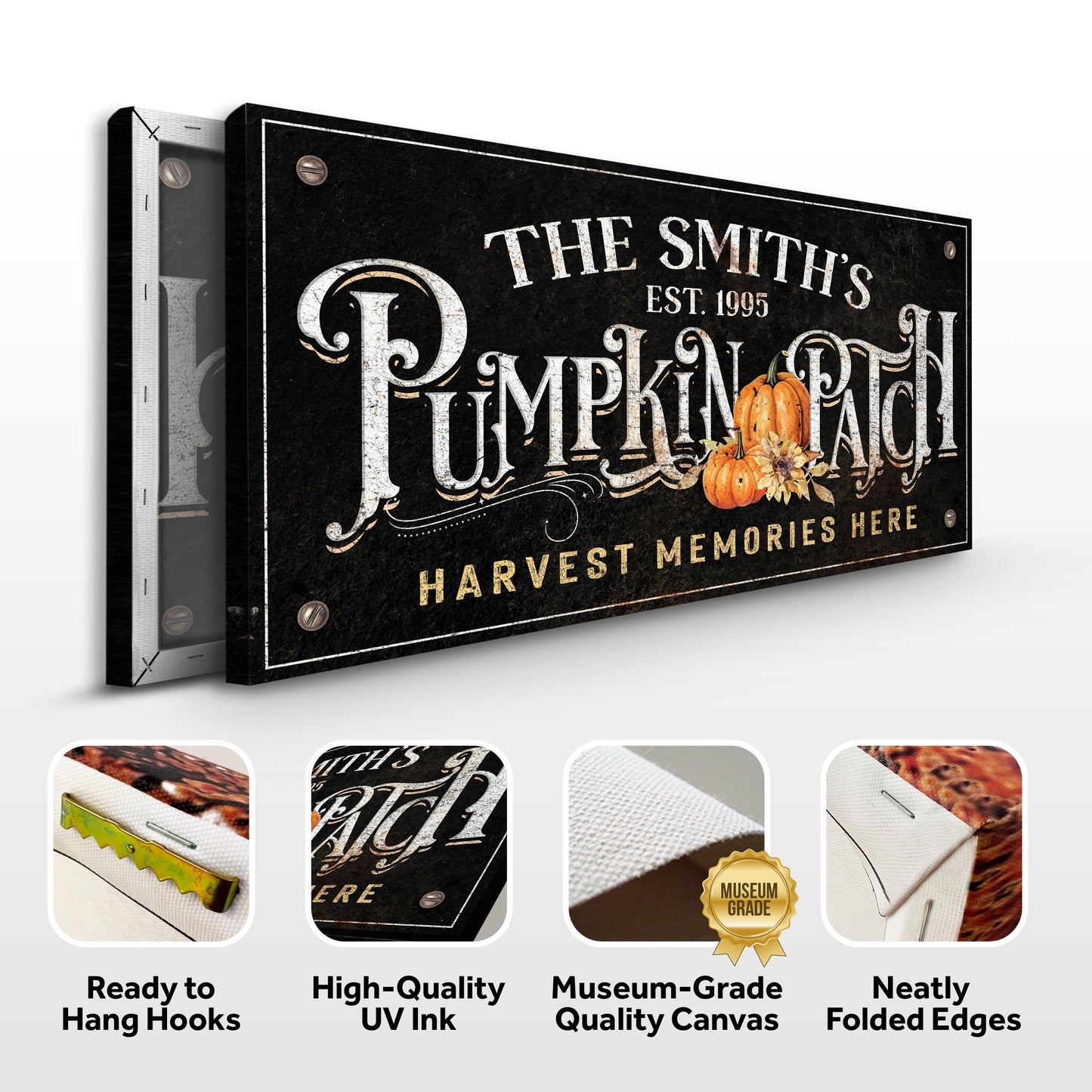 Harvest Memories Here Pumpkin Patch Sign canvas by Tailored Canvases, black crafting canvas on Tampa Home & Garden Store
