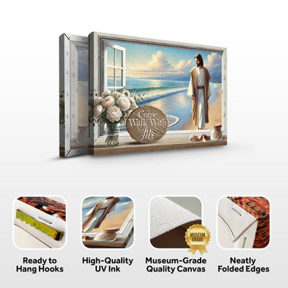 Come Walk With Me Faith Sign III canvas by Tailored Canvases, coastal scene with robed figure on Tampa Home & Garden Store