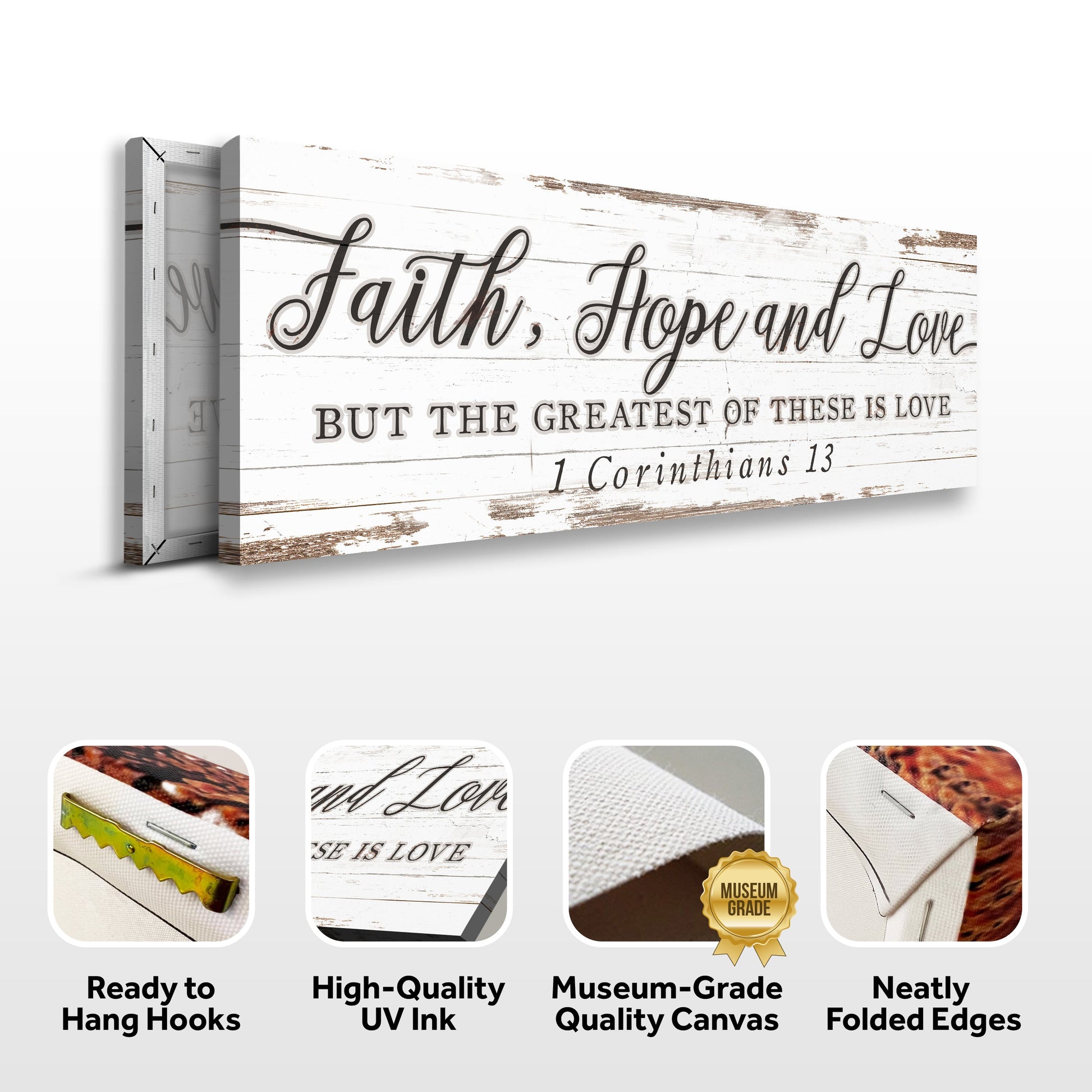 Canvas Faith Hope And Love 1 Corinthians 13 Faith Sign III by Tailored Canvases with white wood on Tampa Home & Garden Store