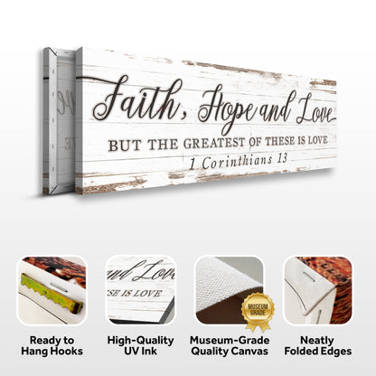 Canvas Faith Hope And Love 1 Corinthians 13 Faith Sign III by Tailored Canvases with white wood on Tampa Home & Garden Store