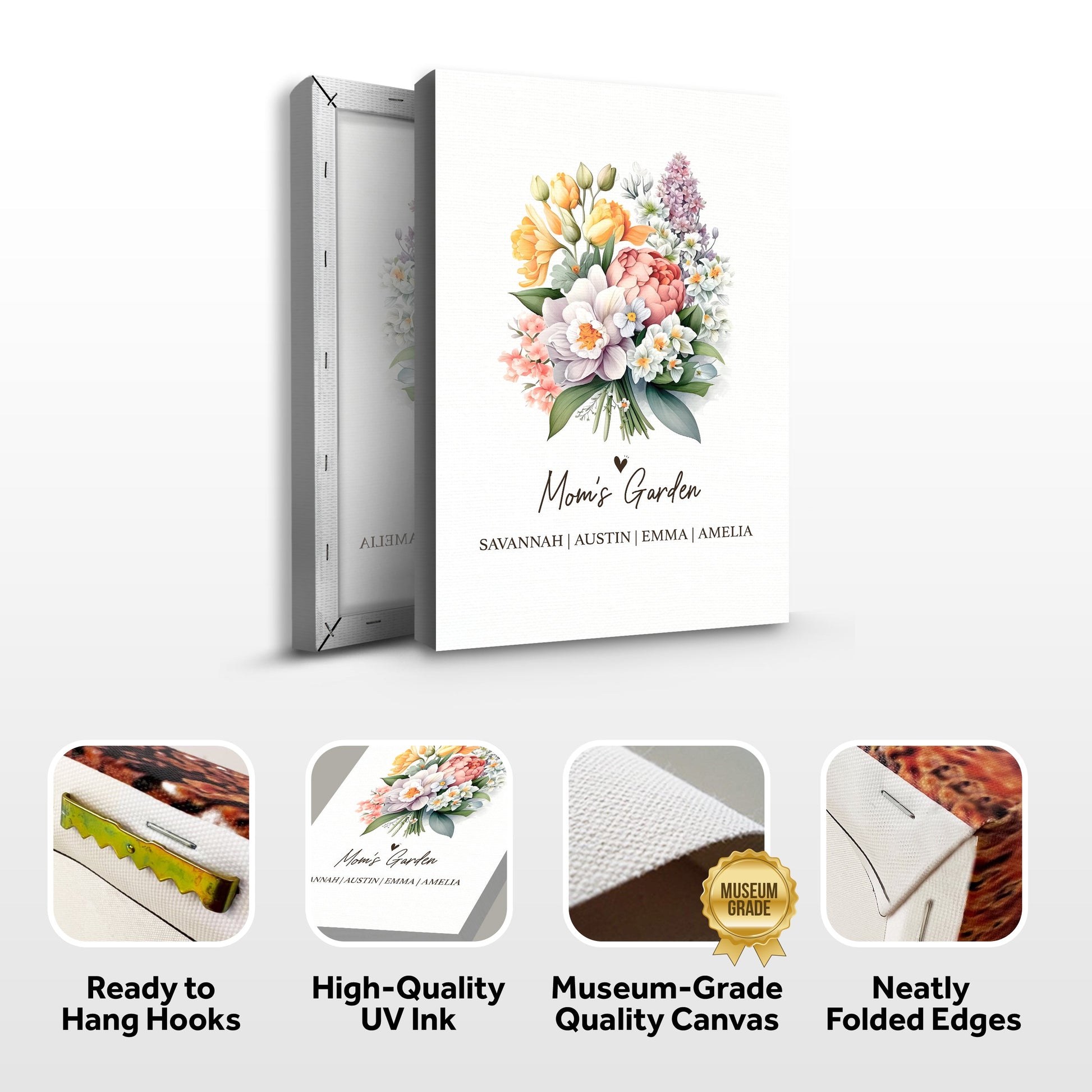 Mother's Day Sign Mom's Garden canvas with vibrant floral bouquet Tailored Canvases on Tampa Home & Garden Store