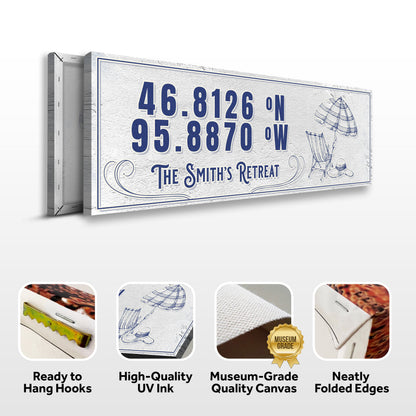 House Retreat Coordinates Sign canvas by Tailored Canvases, blue coordinates with beach chair motif on Tampa Home & Garden Store