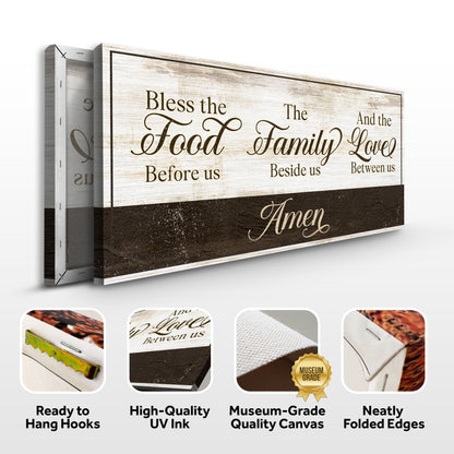 Canvas sign Bless The Food Before Us rustic wood texture Tailored Canvases Crafting Canvas on Tampa Home & Garden Store