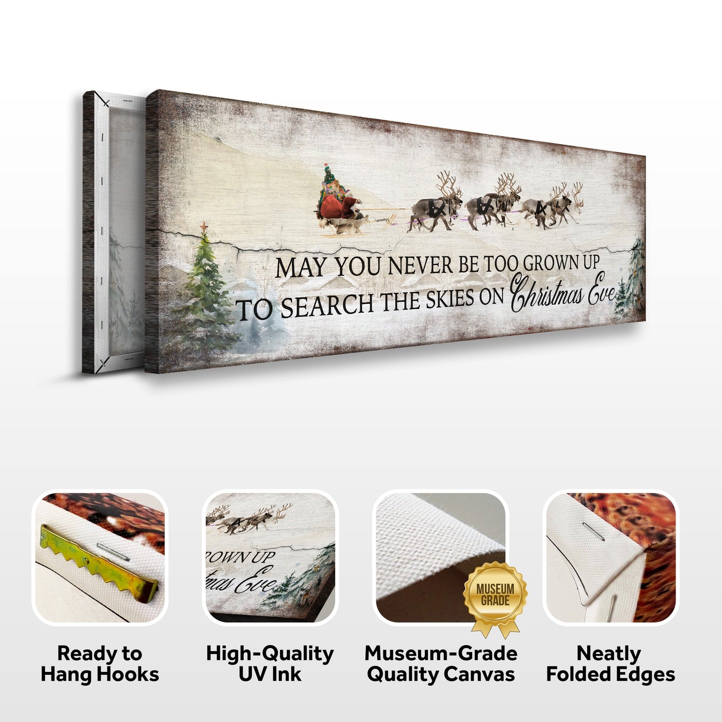 Canvas sign Tailored Canvases May You Never Be Too Grown Up To Search The Skies On Christmas Eve Santa sleigh reindeer on Tampa Home & Garden Store