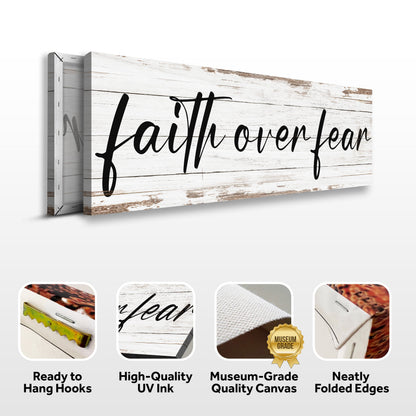 Faith Over Fear Faith Sign canvas by Tailored Canvases on rustic whitewashed wood background on Tampa Home & Garden Store