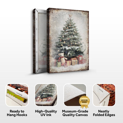 Vintage Christmas Tree With Gifts Wall Art II canvas by Tailored Canvases, rustic border on Tampa Home & Garden Store