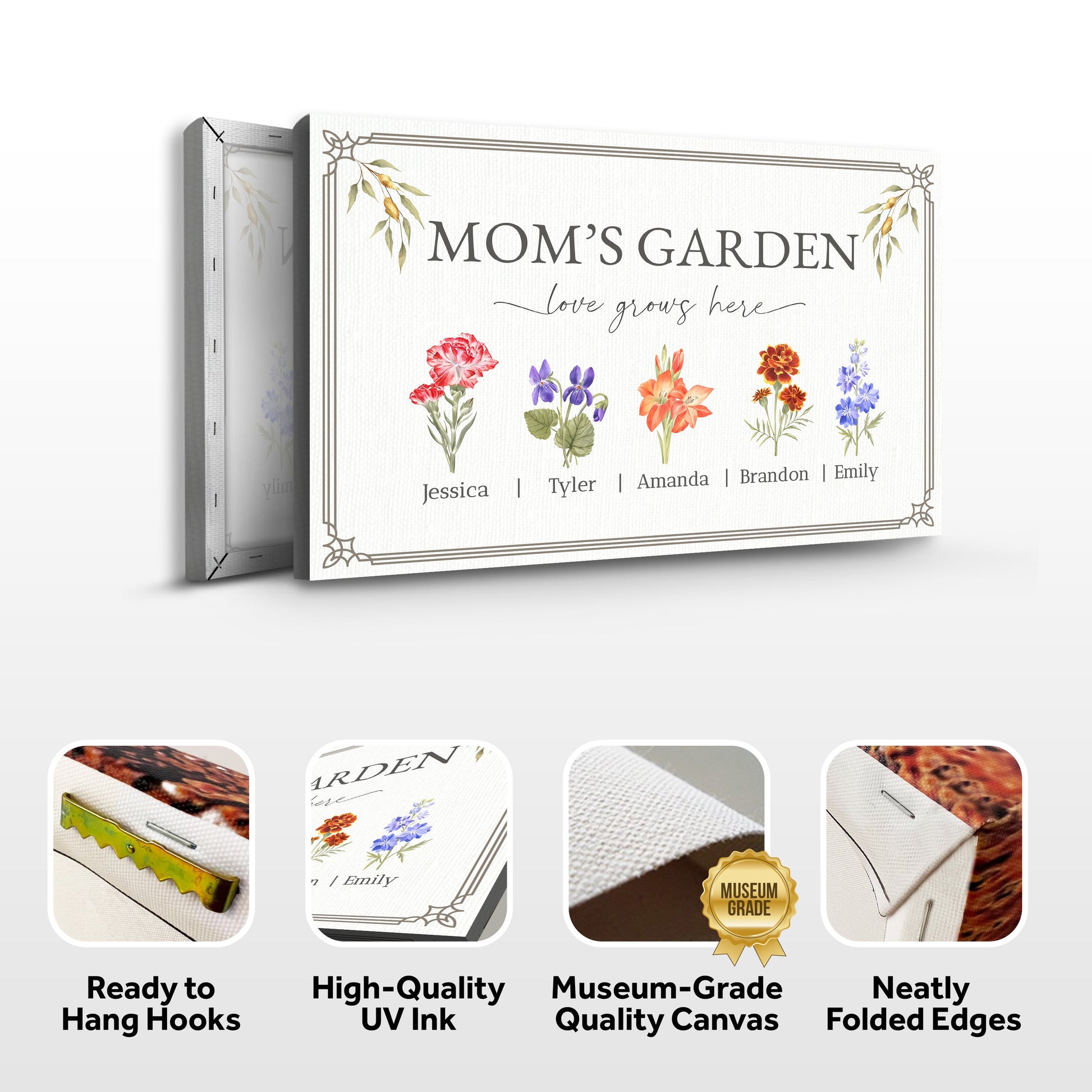 Canvas Mother's Day sign Love Grows Here Mom's Garden by Tailored Canvases floral border on Tampa Home & Garden Store
