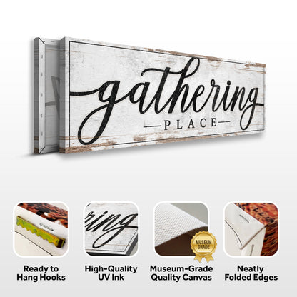 Family Gathering Place II canvas with distressed whitewashed wood and black script typography on Tampa Home & Garden Store