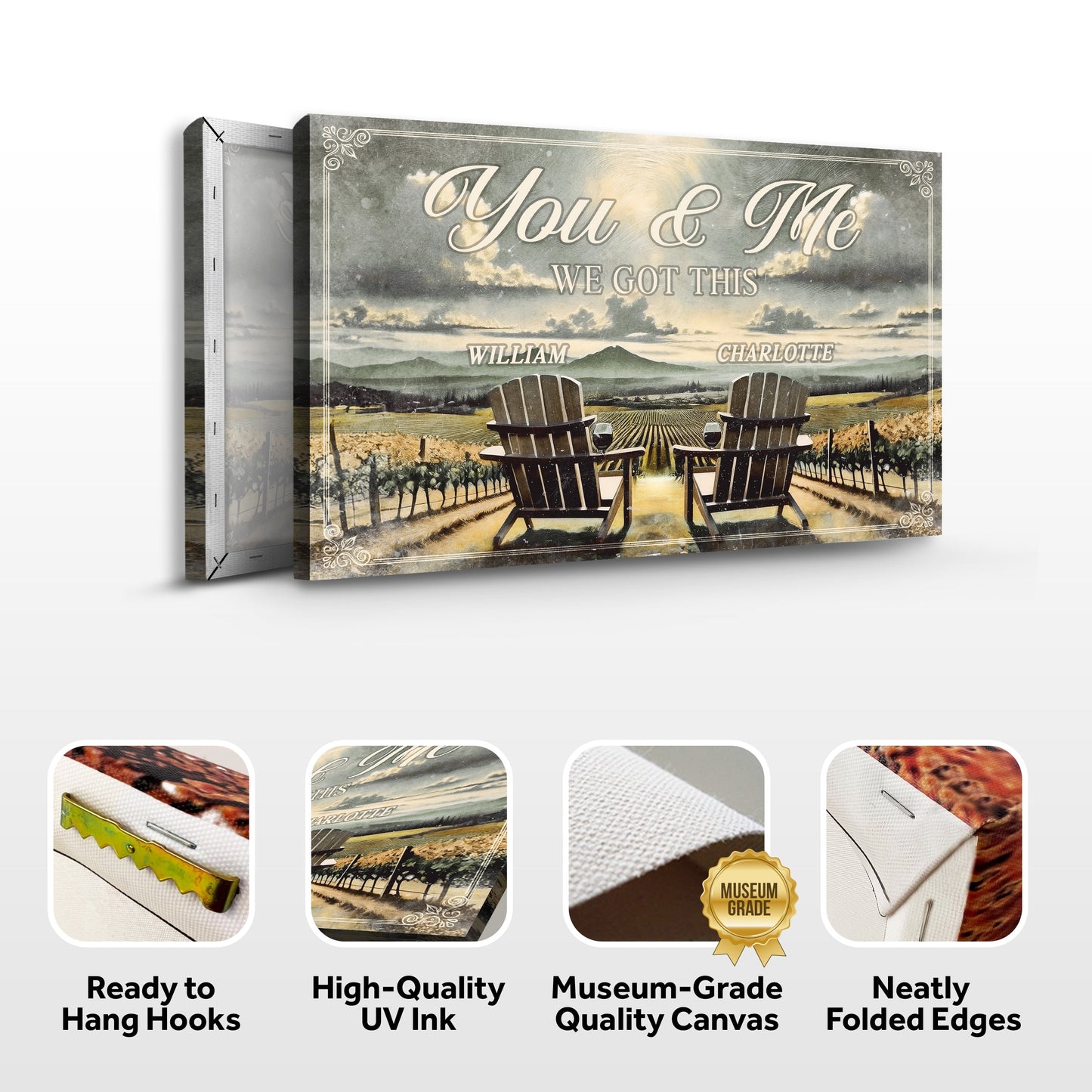 Vineyard themed We Got This Couple Sign canvas with You & Me and William & Charlotte on Tampa Home & Garden Store
