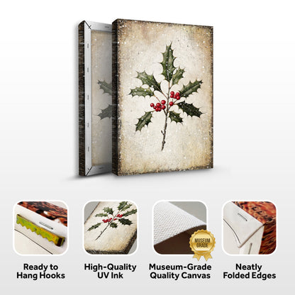 Christmas Holly Wall Art II canvas by Tailored Canvases with holly sprigs on beige backdrop on Tampa Home & Garden Store
