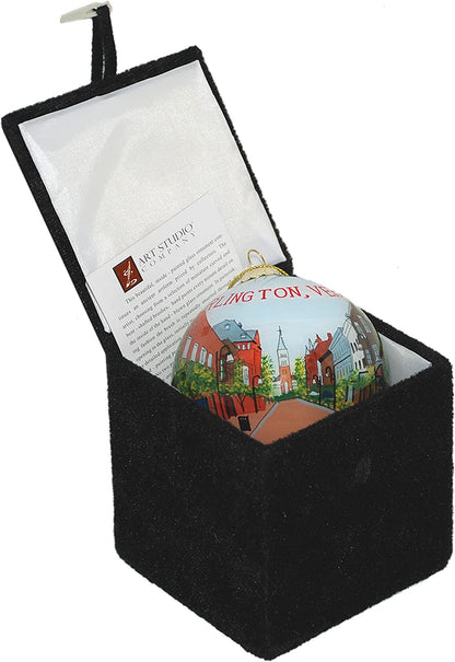 Hand Painted Glass Globe Ornament - Burlington Church Street Daytime