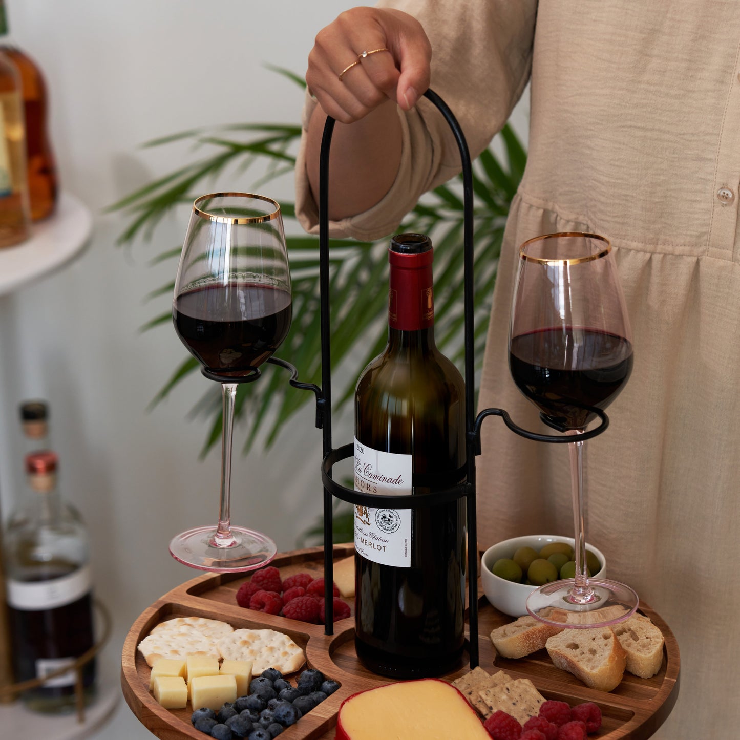 Acacia Wood Wine and Cheese Serving Board for Two
