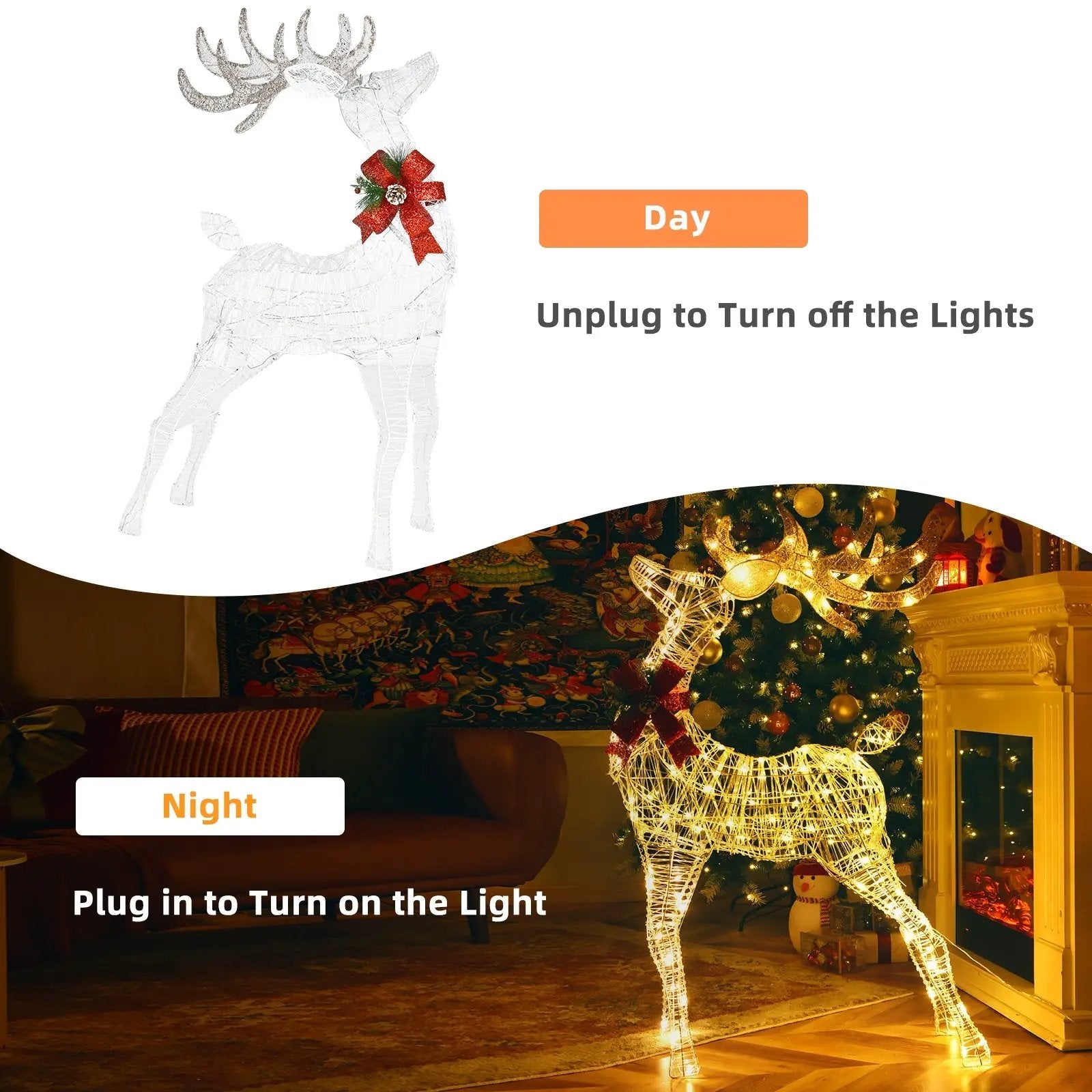Lighted standing reindeer wireframe with red bow, Christmas decor by DirectDeals on Tampa Home & Garden Store