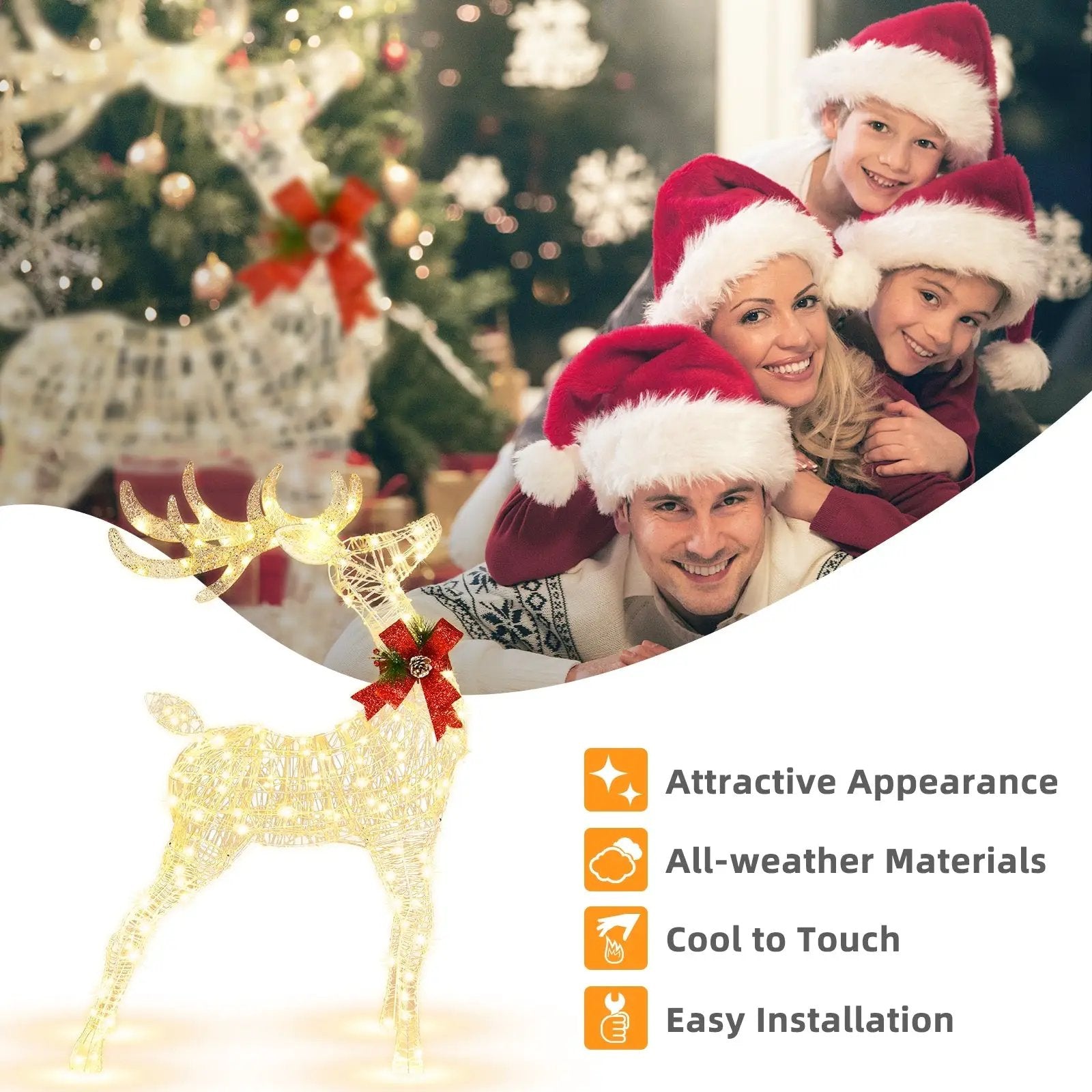 Lighted standing reindeer with stakes, gold-wire frame, DirectDeals Holiday Ornaments on Tampa Home & Garden Store