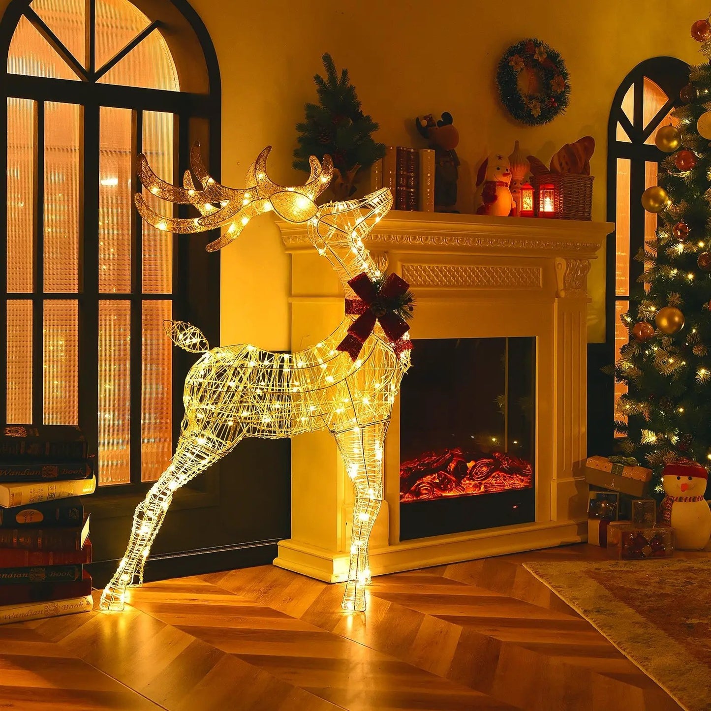 Lighted standing reindeer with stakes by DirectDeals, warm LED wire frame for Christmas decor on Tampa Home & Garden Store