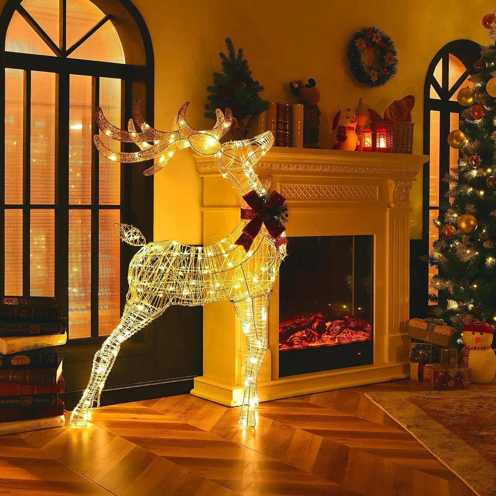 Lighted standing reindeer with stakes by DirectDeals, warm LED wire frame for Christmas decor on Tampa Home & Garden Store