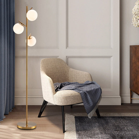 3-Globe Floor Lamp with Foot Switch and Bulb Bases-Golden - Tampa Home & Garden Store