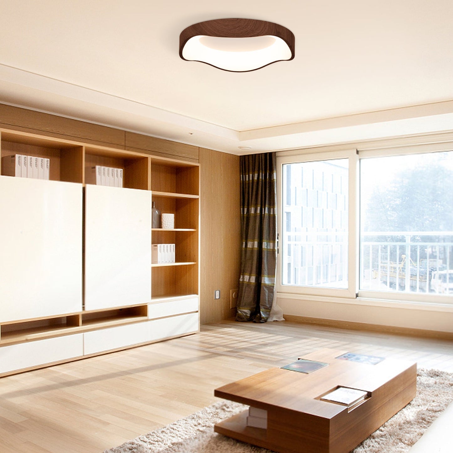 Lámpara de techo LED moderna de 24 W con patrón de madera y marco de metal - Marrón