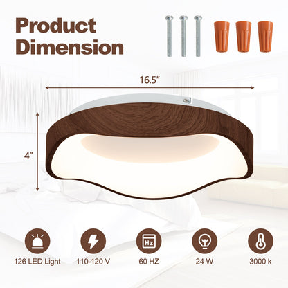 Lámpara de techo LED moderna de 24 W con patrón de madera y marco de metal - Marrón