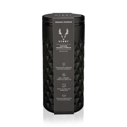 Paragon highball tumbler by Viski obsidian black stainless steel ceramic interior on Tampa Home & Garden Store