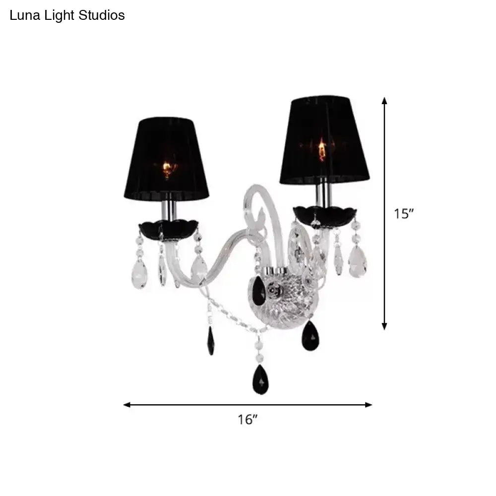 Black Crystal Pleated Linen Sconce with black shades and crystals Decorbites wall light 16x15 on Tampa Home & Garden Store