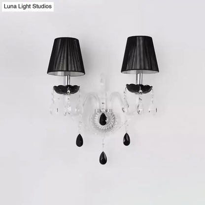 Black Crystal Pleated Linen Sconce two-light wall fixture with crystal drops Decorbites on Tampa Home & Garden Store