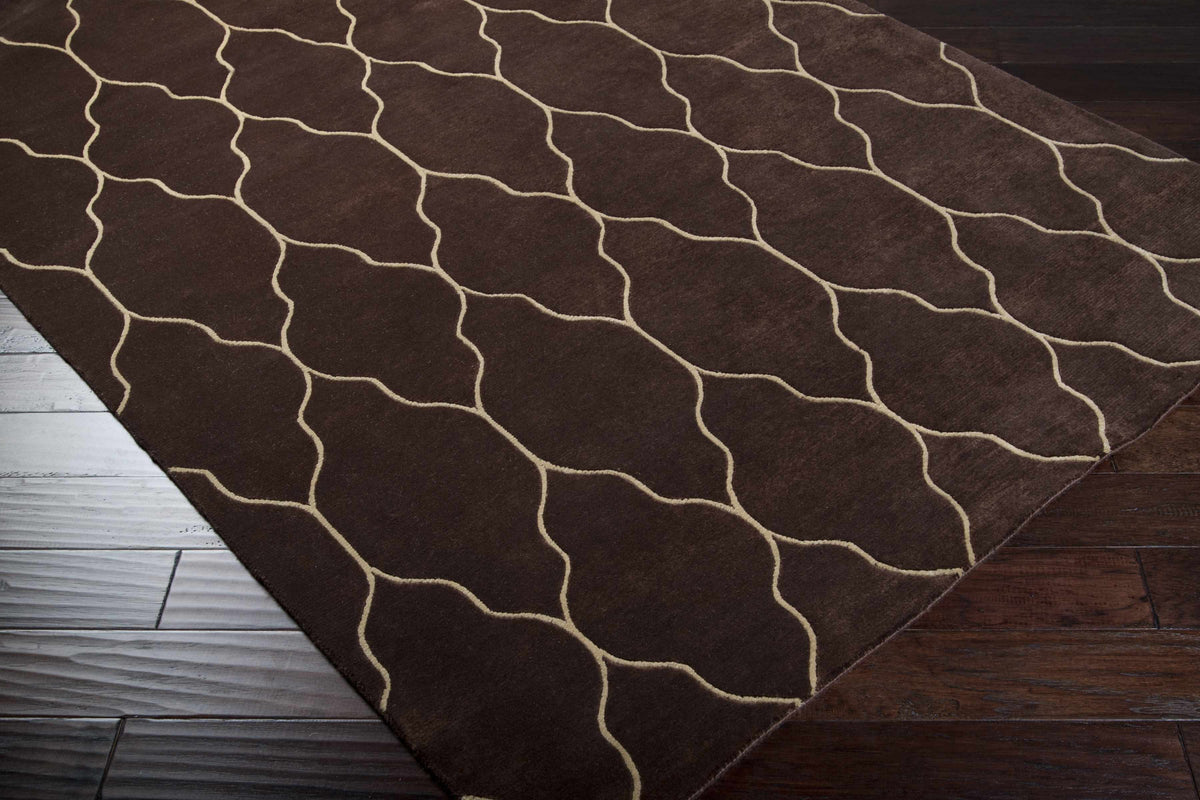 Evant Area Carpet rug by Boutique Rugs in dark brown with cream lattice pattern on Tampa Home & Garden Store