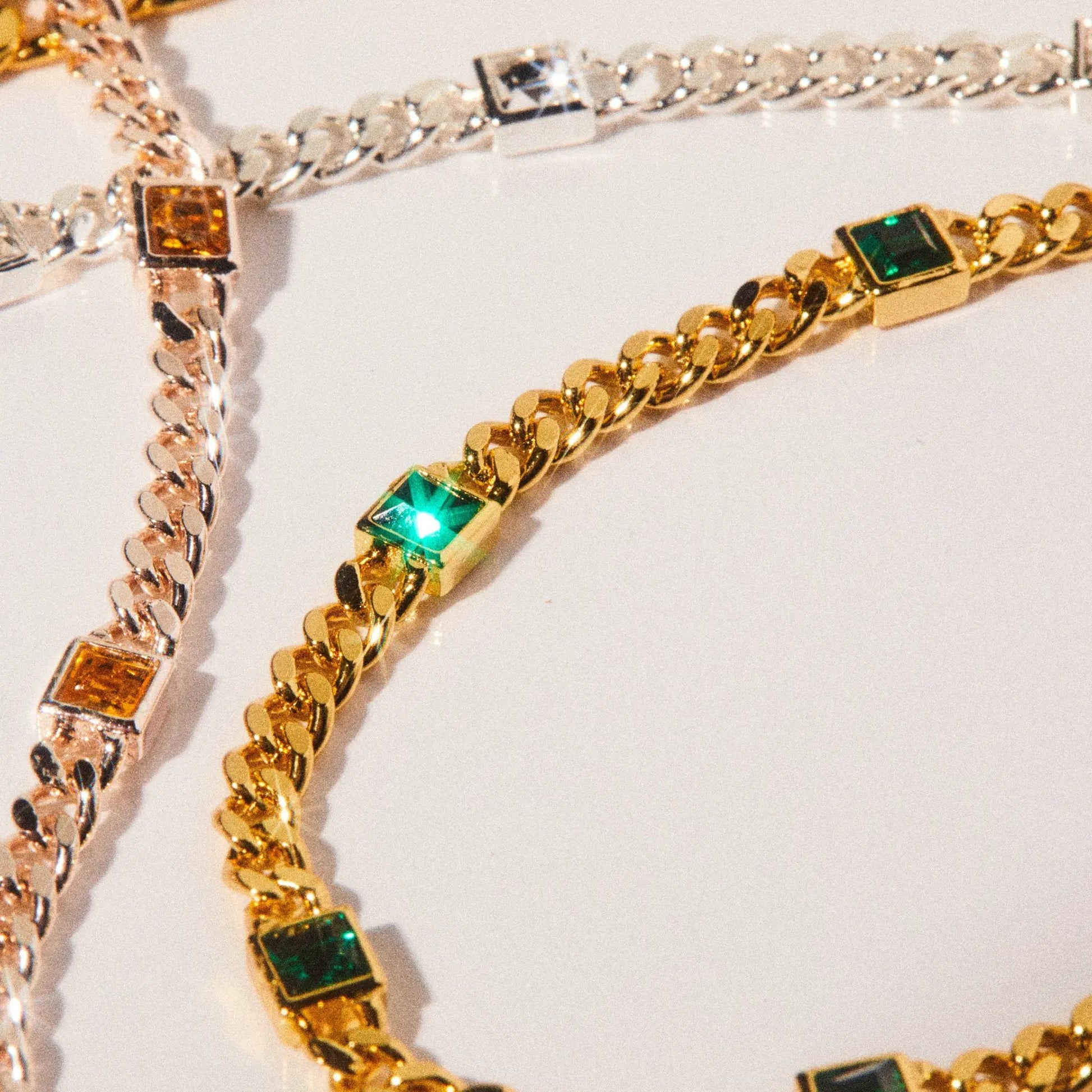 May Birthstone Emerald Curb Chain Bracelet Alex and Ani emerald stones on gold-tone chain on Tampa Home & Garden Store