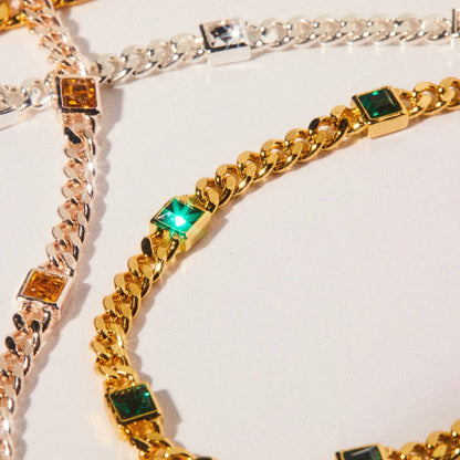 May Birthstone Emerald Curb Chain Bracelet Alex and Ani emerald stones on gold-tone chain on Tampa Home & Garden Store
