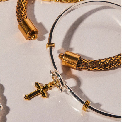Cross Clip Bangle With Two-Tone Cross Charm