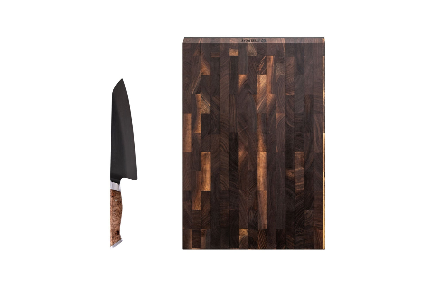 Everyday Knife & Board Set dark wood cutting board with black blade by STEELPORT Knife Co on Tampa Home & Garden Store