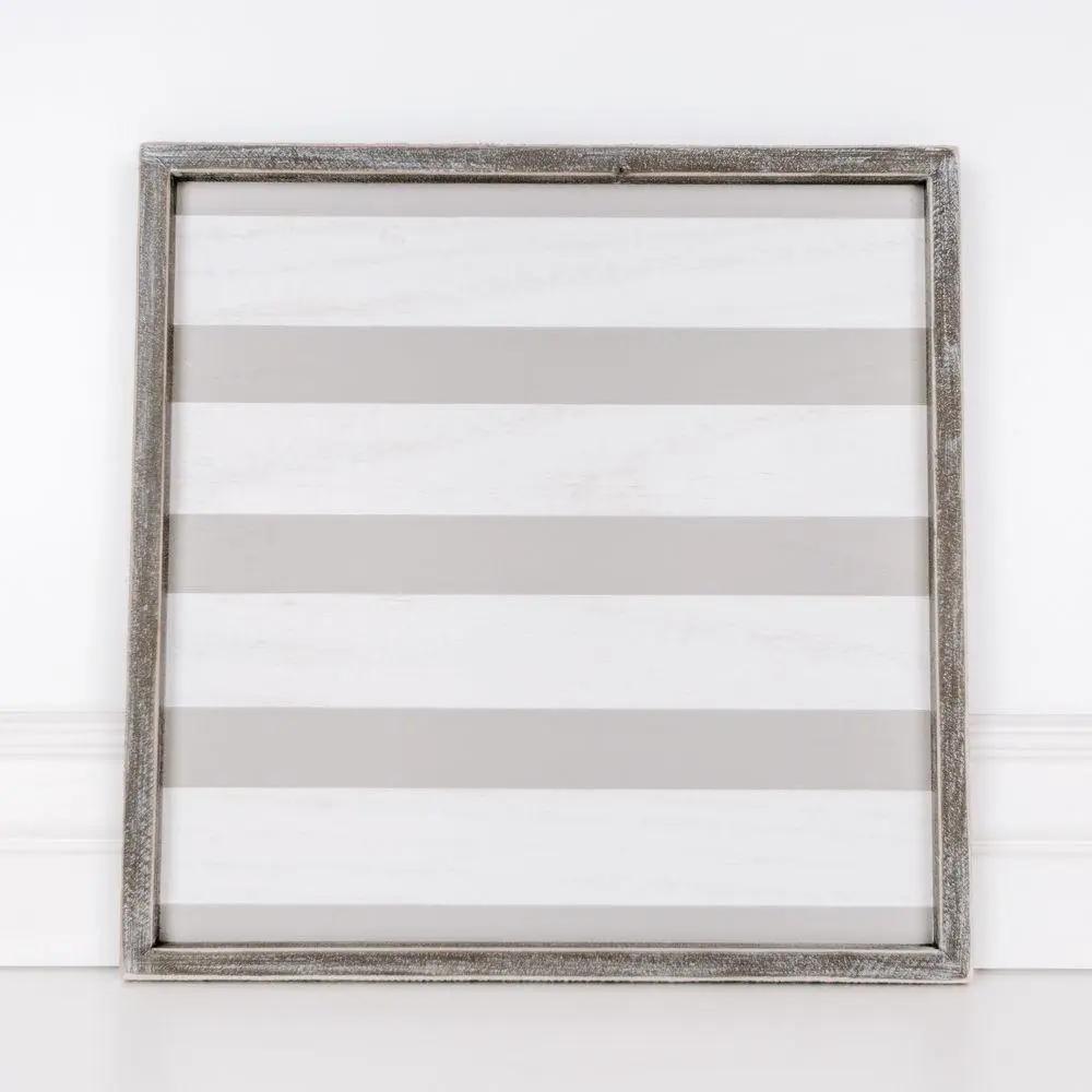 Wooden Charger Tray With Gray and White Stripe
