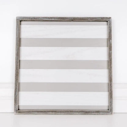 Wooden Charger Tray With Gray and White Stripe